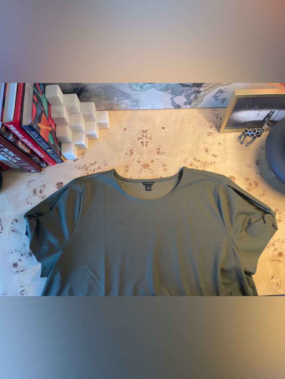 Ann Taylor Olive Short Sleeve Blouse with Keyhole Sleeve Detail